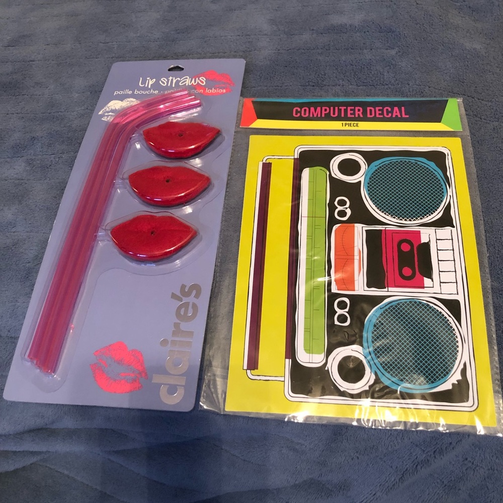 Pink Red Lip Straws Computer Music Decal